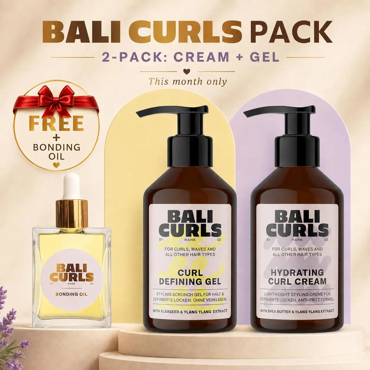 Pack Bali Curls – Crème + Gel + Huile Bonding OFFERTE